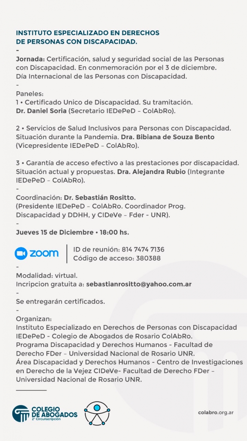 JORNADA Certificación, salud y seguridad social de las Personas con Discapacidad - 15/12/2022